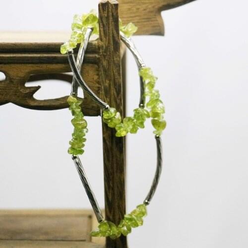 Natural Stones Green Olivine Irregular beads Chalcedony Crystal Bracelet hand chain for women girls Ladies Ethnic style Jewelry