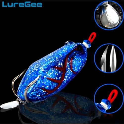 LureGee 10g 14g Topwater Ray Frog Soft Lure Japan Rubber Frog Fishing Lures With Balance Weight Spoon Floating Artificial Baits