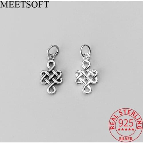 MEETSOFT 925 Sterling Silver Retro Chinese Knot Charms DIY Hollow Brand Pendant Making Finding Handmade Jewelry Accessory