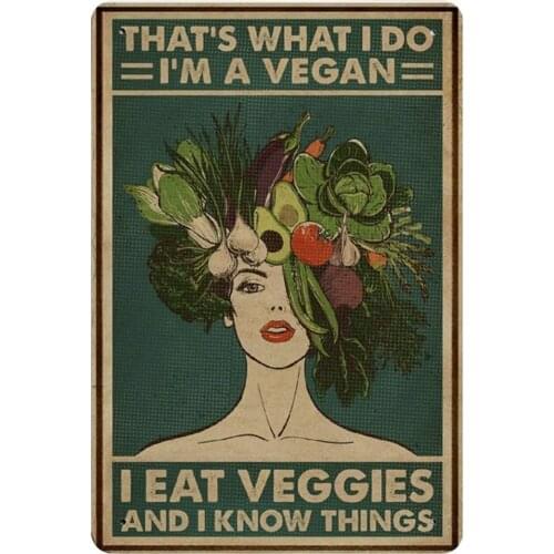 Metal Sign Green I Am Vegan Home Interior Kitchen Restaurant Retro Wall Art Deco Poster Square Metal Plate 8X12 Inches