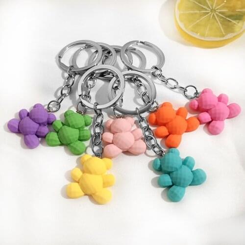Resin Cute Bear Women Keychain Animal of Candy Color Kids Key Ring Sweet Summer Jewelry Girls Gift