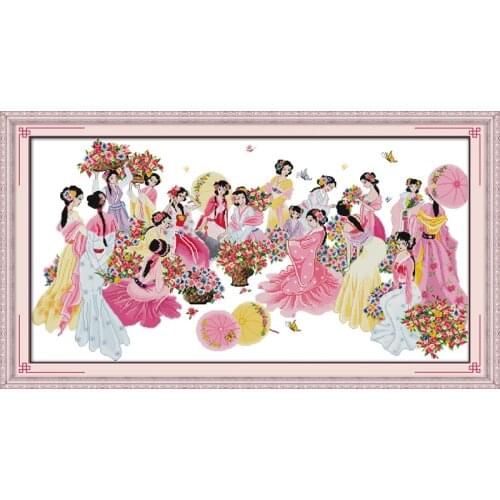 All flowers bloom together cross stitch kit people 18ct 14ct 11ct count print canvas stitches embroidery DIY handmade needlework