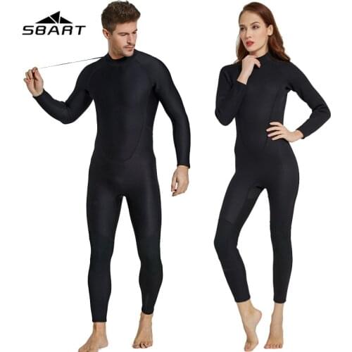 SBART 2MM Neoprene Wetsuit Mens Women Full Black Wetsuit Couple Fullbody One-piece Long Sleeve Diving Suit for Surf Snorkeling
