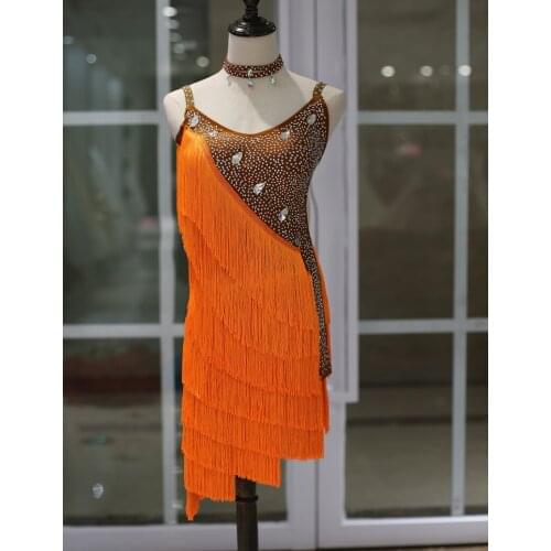 Newest style Lady Performance Latin Dance Clothes Senior girls Tassel white/Brown Samba Cha-cha Rumba Dancing Dress Promotion