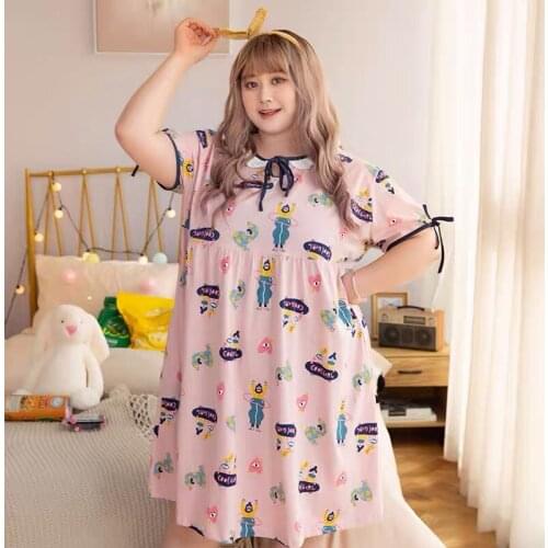 5XL summer cartoon round neck pullover sweet wind female fat girl plus size 100 kg nightdress