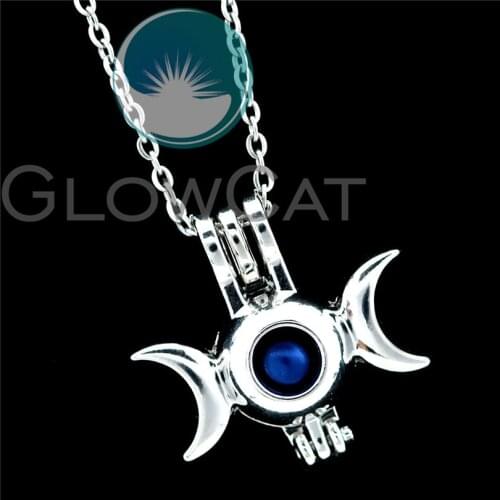 R-K917 Triple Moon Goddess Amulet Beads Cage Pendant Perfume Aroma Locket Necklace Women Girl Party Gift