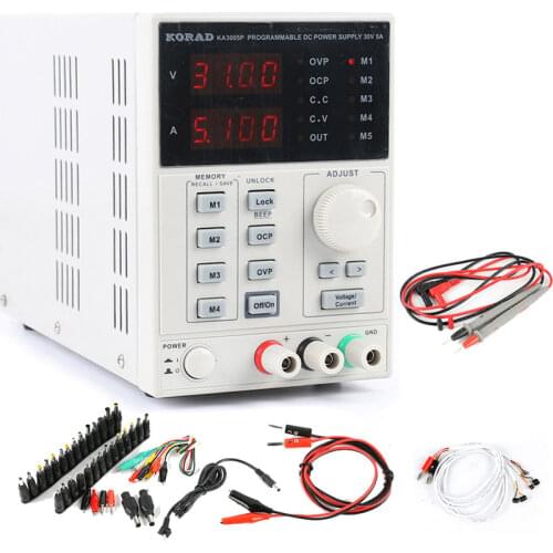 KA3005P Adjustable Digital Programmable DC Power Supply 30V 5A High Accuracy Phone Repair Power Supply 39pcs DC Adapter