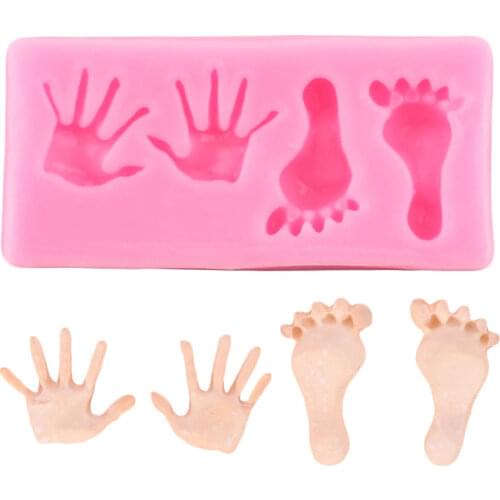 DIY Baby Hand Foot Silicone Mold Chocolate Gumpaste Mould Baby Birthday Candy Clay Resin Molds Fondant Cake Decorating Tools