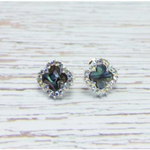Mini Quadrifoglio Crystal Abalone Stud Earrings Luxury Brand Designer AB Crystal Small Flower Earrings Jewelry Wholesale