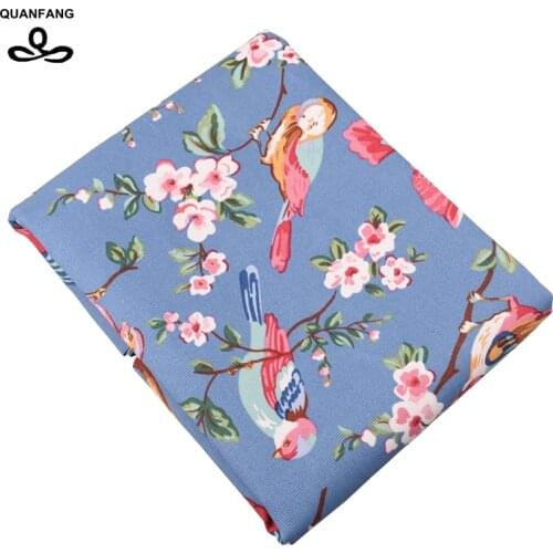 QUANFANG Upholstery Canvas Fabric Duck Fabric For Sofa Shirt Curtain Bag Home Decrotion Handmade Cushion Bird blue Half meter