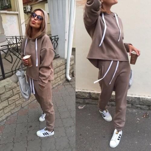 Autumn and winter suit hooded shirt casual pants two-piece female 2019 new solid color wild loose fashion wild womens clothes