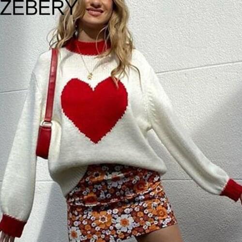 ZEBERY Heart Printing Kawaii Clothes Women Long Sleeve Sweater Y2K Aesthetic Casual Streetwear Sweaters Winter Sweatshirt