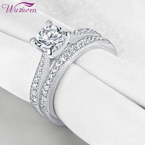 Wuziwen Solid 925 Sterling Silver Wedding Rings For Women Round Cut Zircons Classic Jewelry Engagement Ring Bridal Set BR0923