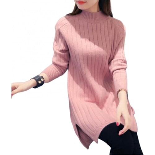 2021 Spring/Autumn Women Pullover Fashion Loose Solid Color Long Sleeve Turtle Neck Pullover Slim Sweater Dress