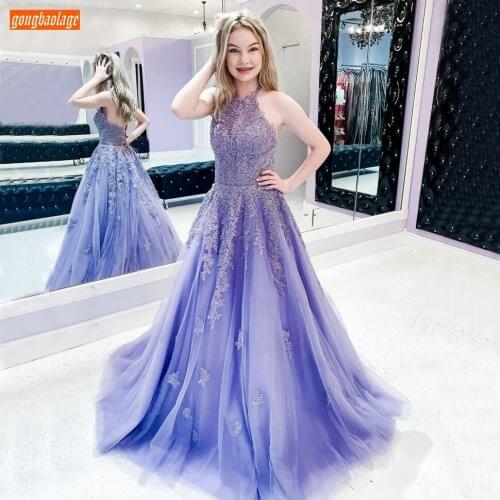 Lavender Purple Prom Dresses Long Lace Appliqued Beaded Sexy Party Dress Women 2020 Vestidos De Fiesta Largos Elegantes De Gala