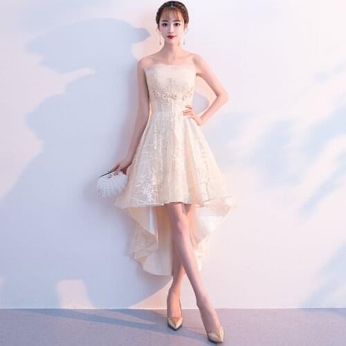 2019 spring new fashion women evening dress short front long back off the shoulder appliques flower back lace up prom dresses