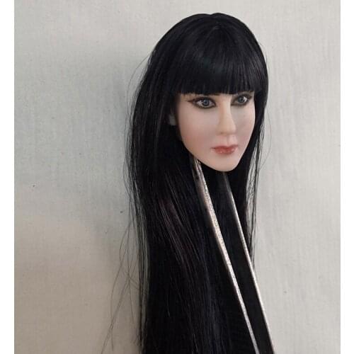 1/6 Beauty Cleopatra Princess of Egypt 2.0 Head Carving With Black eyeliner Black Straight Hair for PH pale tone body figure