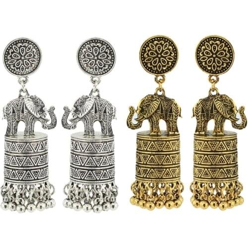 1 Pair Retro Ethnic Indian Elephant Tassel Dangler Earrings Vintage Women Bridal Jewelry Gifts Wedding Party Decor