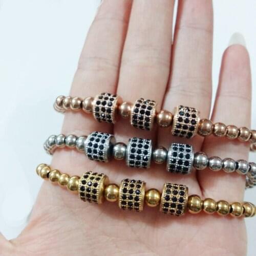 10pcs Macrame Bangle,Rose Gold Micro Pave Black CZ Stoppers Beads Briading Macrame Bracelet For Men Jewelry Anil Arjandas