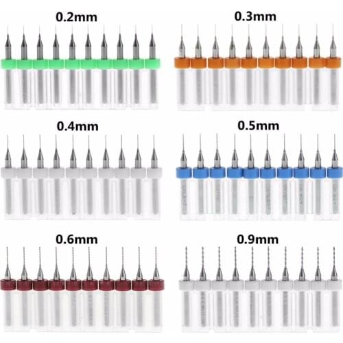 HOT!10Pcs 1/8" Shank Spiral Flute Tungsten Carbide Micro PCB Drill Bit 0.2-0.9mm Tip t15