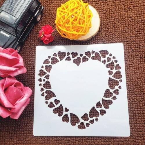 13x14cm heart shape Scrapbook Stencils Spray Plastic Mold Shield DIY Cake Hollow Embellishment Printing Lace Ruler Valentine