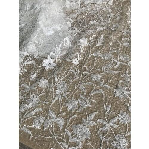 African tulle lace fabric with beads L-628884 high quality nigerian lace fabric for women dress