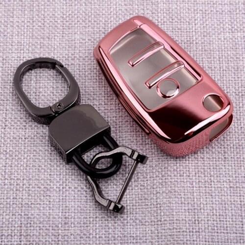 Car Soft TPU Pink Flip Key Case Cover Shell Fob Fit For Audi Q3 Q7 TT A1 A3 S3 2015