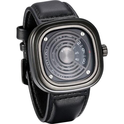 LANCARDO Mens Quartz Watch Fashion Wristwatches Cool Unique Multi Layer Dial Digital Leather Watches Hombres Hour Reloj Clock