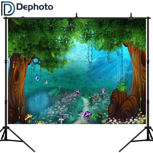 Dephoto Backdrops for Photography Studio Magic Forest Fairy Tale Butterfly Flower Mushroom Children Background Photobooth