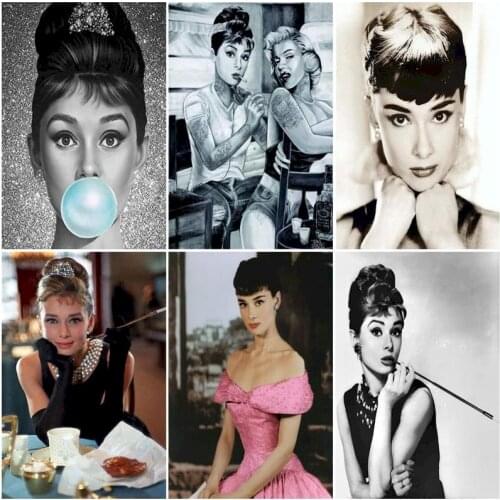 GATYZTORY 40x50CM 5D Diamond Painting Cross Stitch Audrey Hepburn Full Square/Round Diamond Art Embroidery Home Decoration
