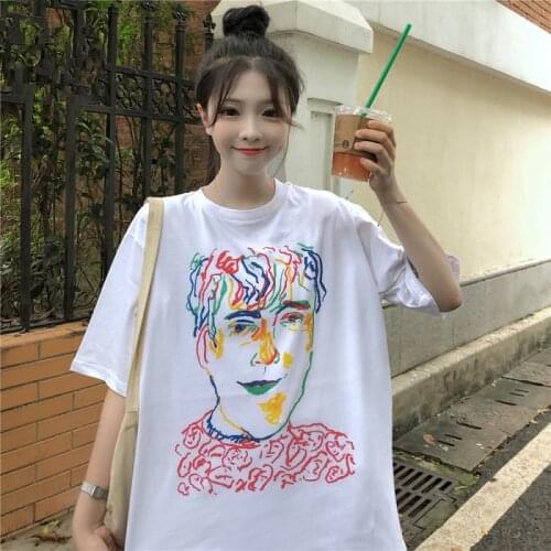 Harajuku Style Short Sleeve T-shirt Girl Korean Style Loose 2021 Summer New Funny Graffiti Top