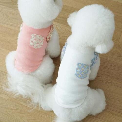 INS wind Korean pink and blue floral cute wood ear pocket vest cotton dog pet Bichon Teddy clothes