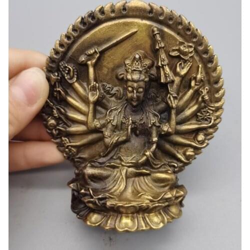 CHINA antique brass fengshui Thousand-hand Bodhisattva small Statue Metal crafts family decorations statue