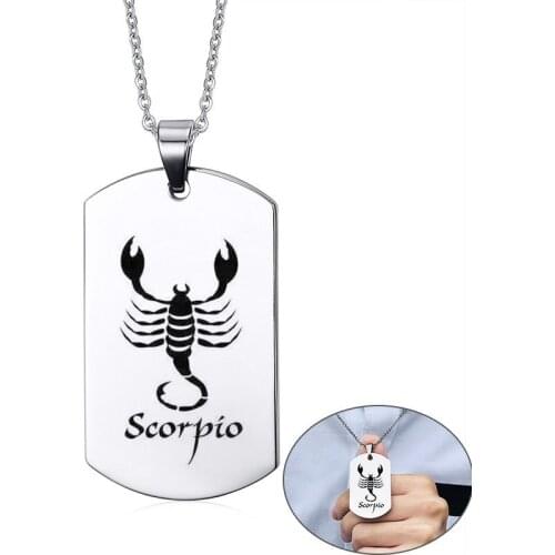 Cool Scorpio Horoscope Necklaces for Men Woman Free Custom Engraving Astrology 12 Constellations Zodiac Pendant