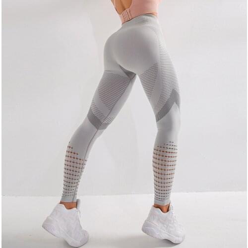 Seamless Workout Leggings High Waist Hollow Out Gym Legging For Fitness Black Casual Breathable Sportswear Femme Running Pants