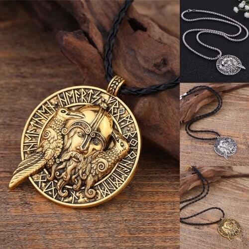 LIKGREAT Norse Viking Odin Ravens Pendants Necklaces Supernatural Crow Scandinavian Runes Talisman Amulet Chain Jewelry for Men
