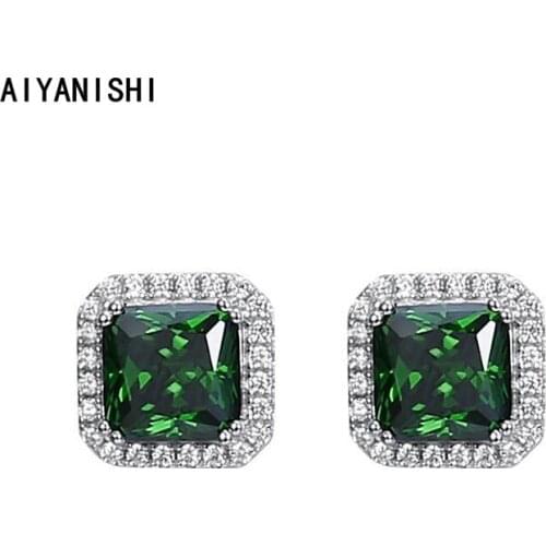 AIYANISHI Cute Boho 925 Sterling Silver Female Green Stone Earrings Fashion Wedding Earrings Vintage Halo Stud Earring For Women