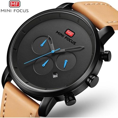 MINI FOCUS Watches Mens 2019 Fashion Quartz Sport Watches For Men Multi-function Slim Mens Watch Leather Watch Men Wristwatch