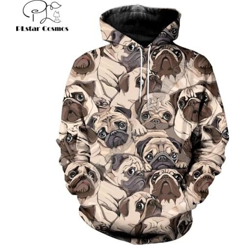 PLstar Cosmos Drop shipping 2019 Fashion Mens hoodies 3D Printed animal Cartoon Pug Hoodie Harajuku streetwear sudadera hombre
