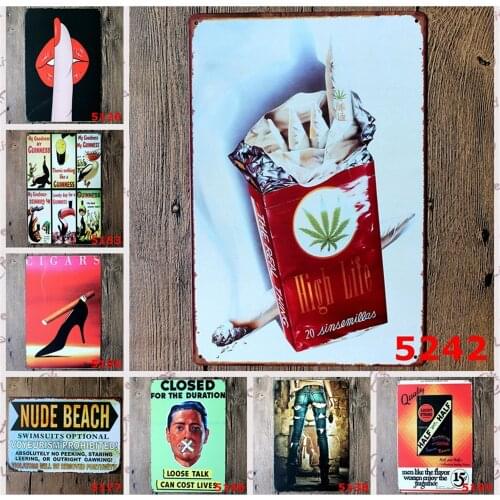 The Real Thing High Life Cigarette Vintage Tin Signs of Cigars Guinness Nude Beach Kiss for Bar Decoration Classic Metal Poster