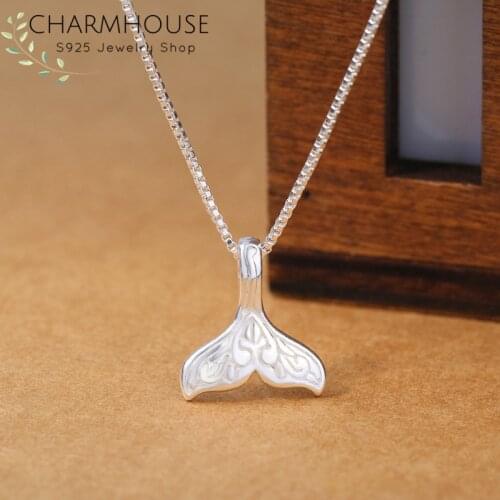 New Fashion 925 Solid Silver Necklaces For Women Fish Tail Pendant Necklace Box Chain Wedding Bridal Jewelry Accessories Bijoux