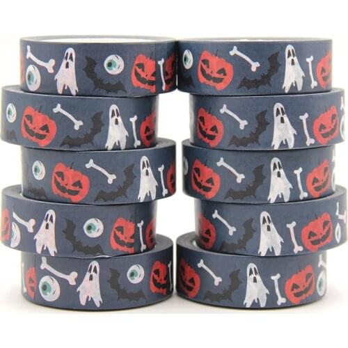 NEW 10pcs/Lot 15MM*10M Halloween Pumpkin Bat Ghost Bone Washi Tape DIY Scrapbooking Paper Photo Album Adhesive Masking Tape
