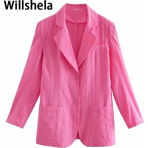 2020 New Women Blazer 100% Cotton Long Sleeves Fashion Casual Ins All-match style Loose Woman Blazer femme veste