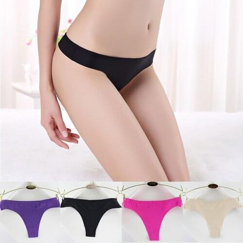 New Thong Womens Ice Silk Seamless One-piece Ultra-thin Underwear Women Temptation Sexy Solid Color Low-waist T-pants XL