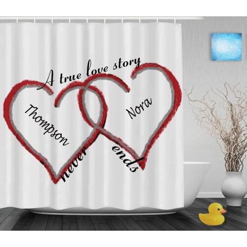 Personalize A True Love Story Shower Curtain Custom Named Heart Wedding Bathroom Curtains Polyester Fabric With Hooks