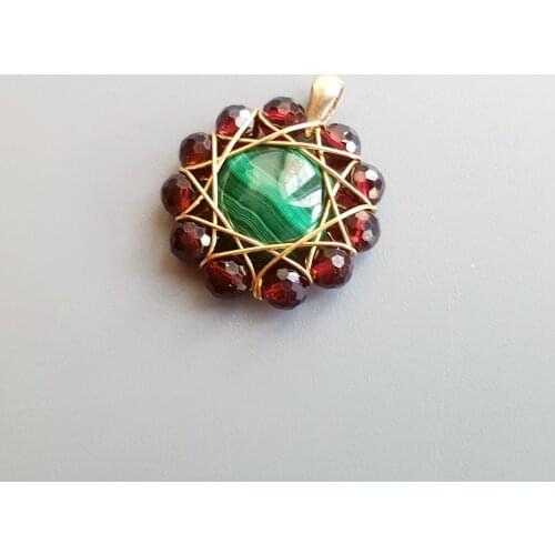 Lii Ji Natural Garnet Real Malachite Vintage Style Pendant 925 Sterling Silver Handmade Pendant Delicate Jewelry For Women Gift