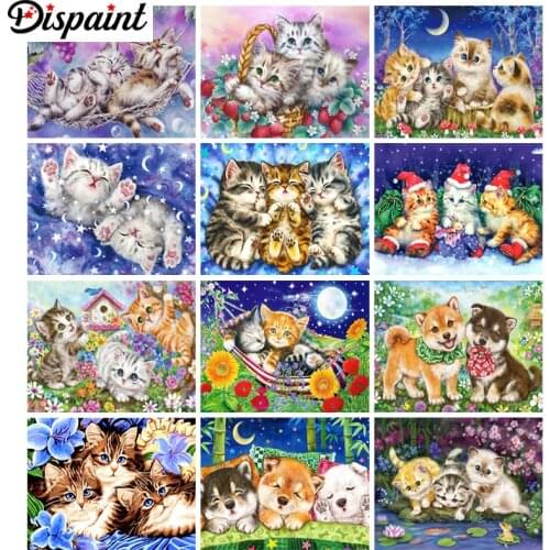 Dispaint Full Drill Diamond Painting "Animal cat landscape" DIY Picture Of Rhinestone 5D Diamond Embroidery Cross Stitch Decor