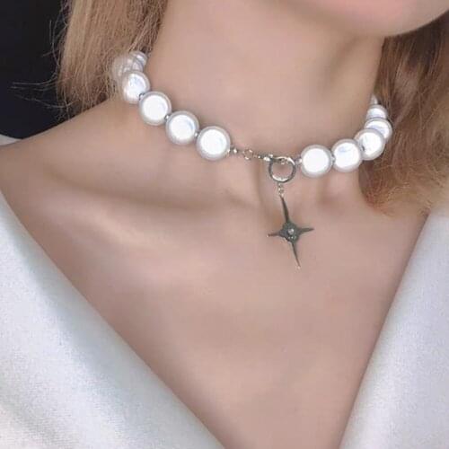 Imitation Pearls Choker Necklace for Women Star Rhinestone Pendant Necklaces Female Silver Color 2021 Fashion Jewelry New