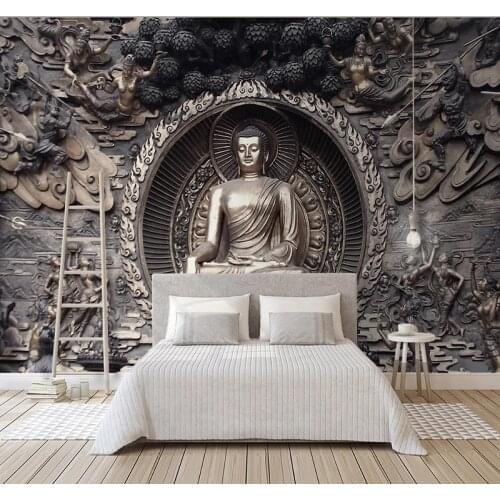 Custom 3D Stereoscopic Relief Buddha Statue Photo Background Decor Art Wallpaper For Living Room Decoration Papier Peint Mural