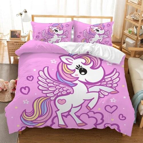 Unicorn Bedlinen 3D Duvet cover Set Cartoon Kids Bedding Set Quilt Case 3 Piece Bedclothes Sing/Twin/Queen/King bed set